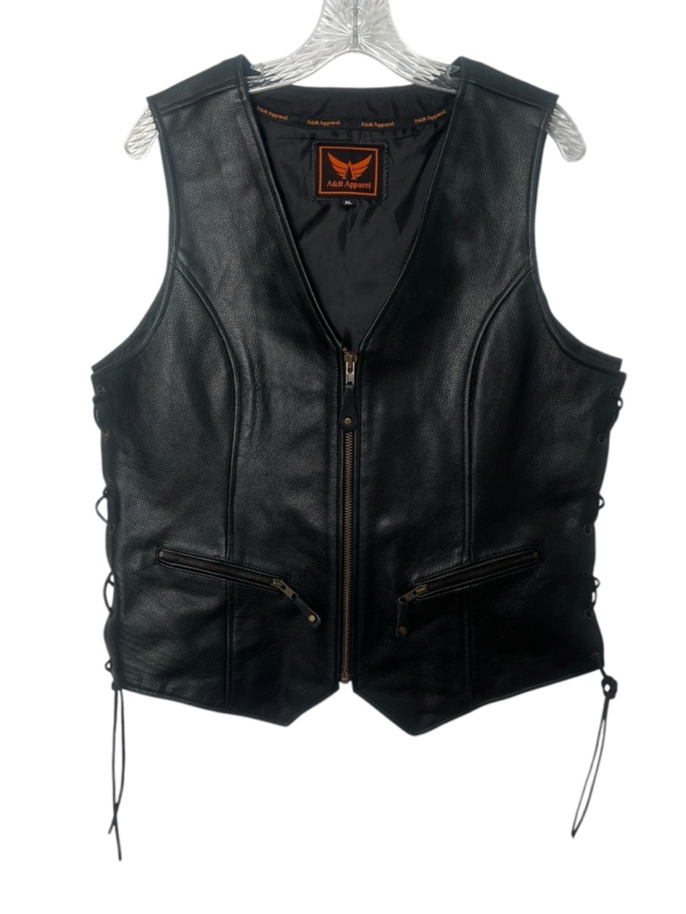A&H Apparel Womens Biker Classic Leather Vest Cowhide Leather Vest Gun Pocket XL